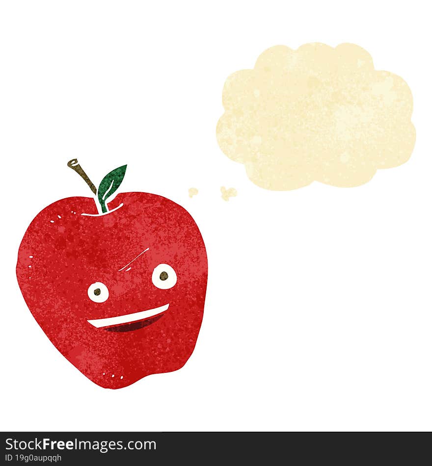 cartoon happy apple with thought bubble