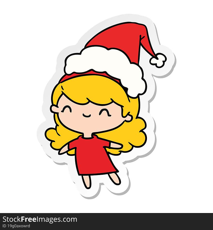 hand drawn christmas sticker cartoon of kawaii girl