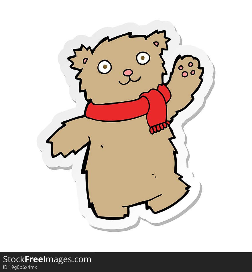 sticker of a cartoon teddy bear wearing scarf