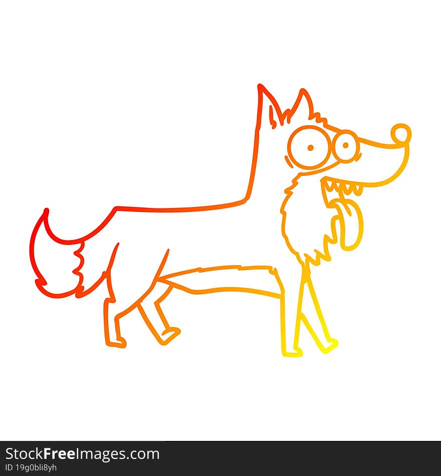 warm gradient line drawing of a cartoon happy dog