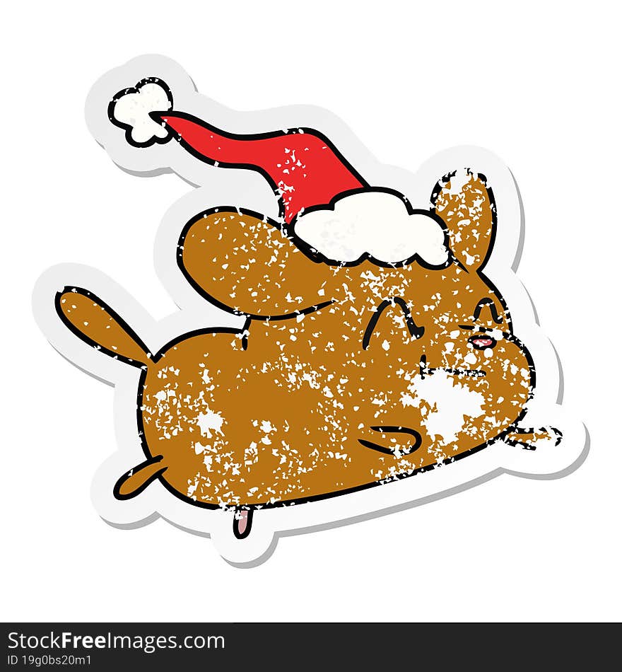 hand drawn christmas distressed sticker cartoon of kawaii dog