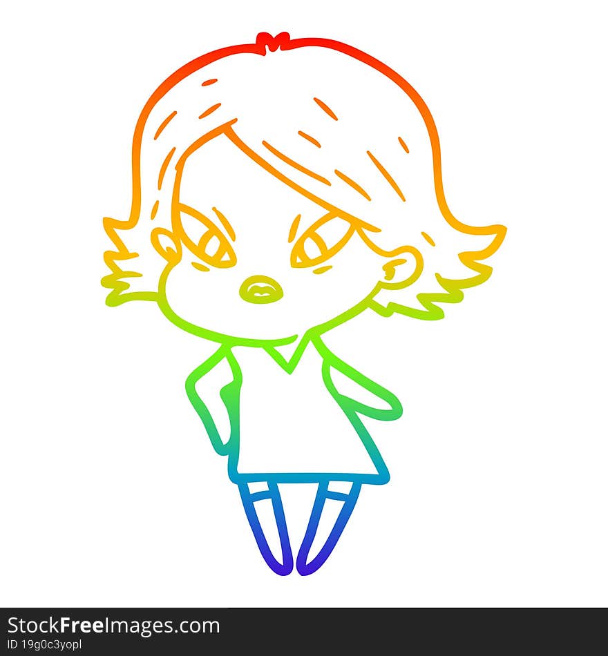 rainbow gradient line drawing of a cartoon stressed woman