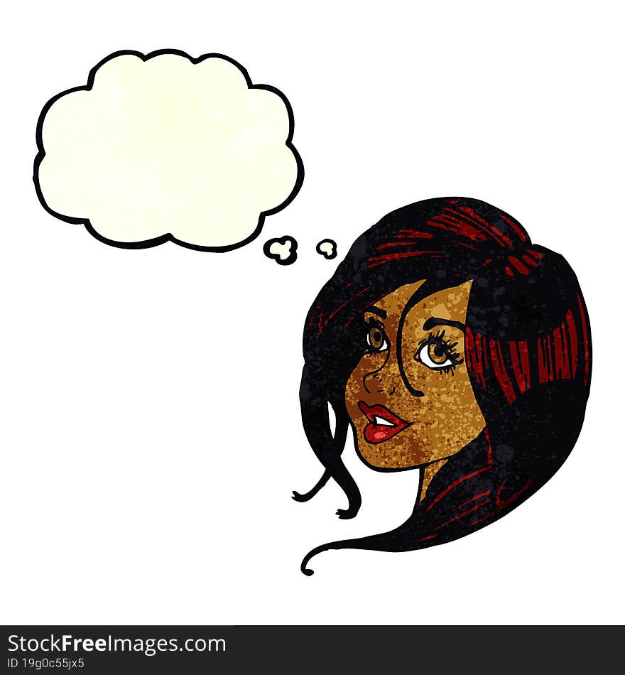 Cartoon Pretty Female Face With Thought Bubble