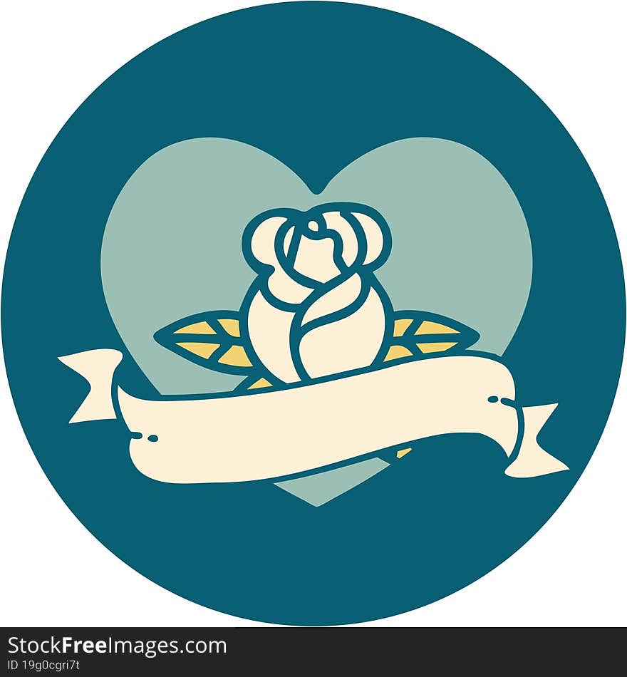 Tattoo Style Icon Of A Heart Rose And Banner