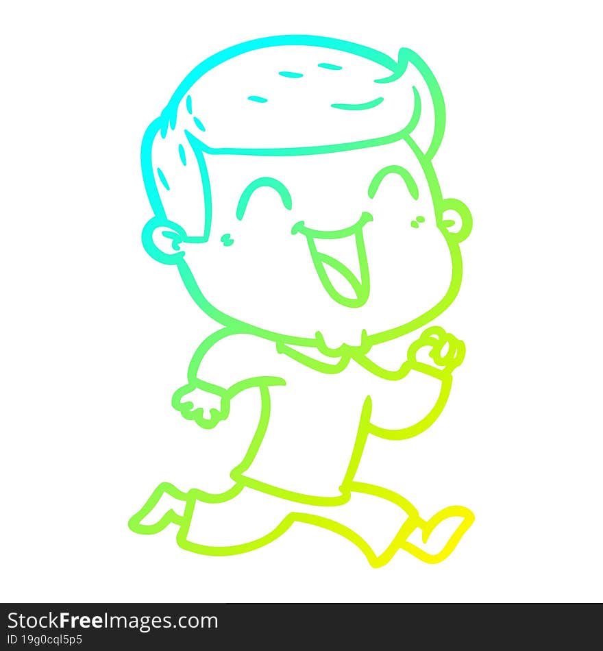 cold gradient line drawing of a cartoon happy man