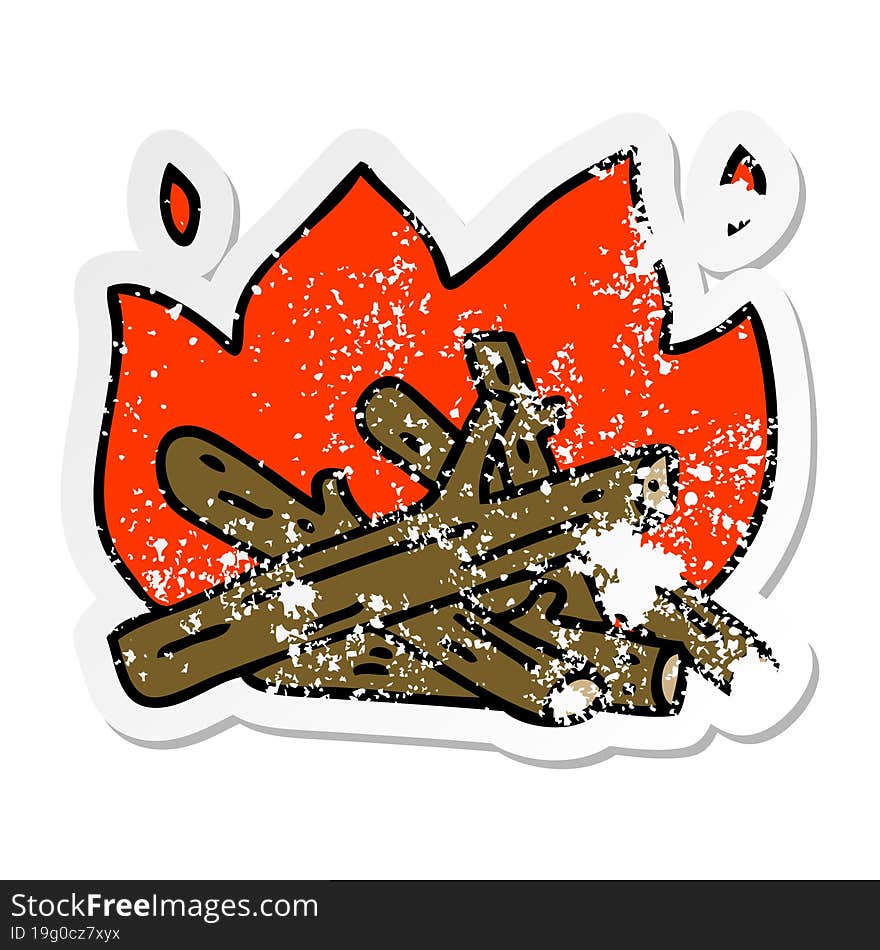 distressed sticker of a quirky hand drawn cartoon campfire