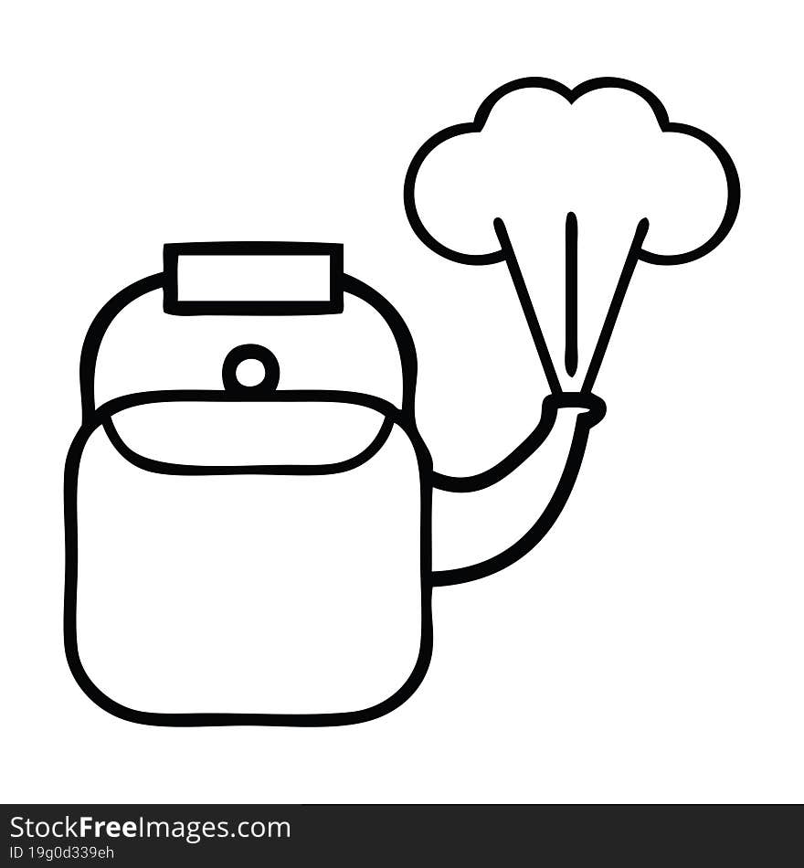 Line Drawing Cartoon Steaming Kettle