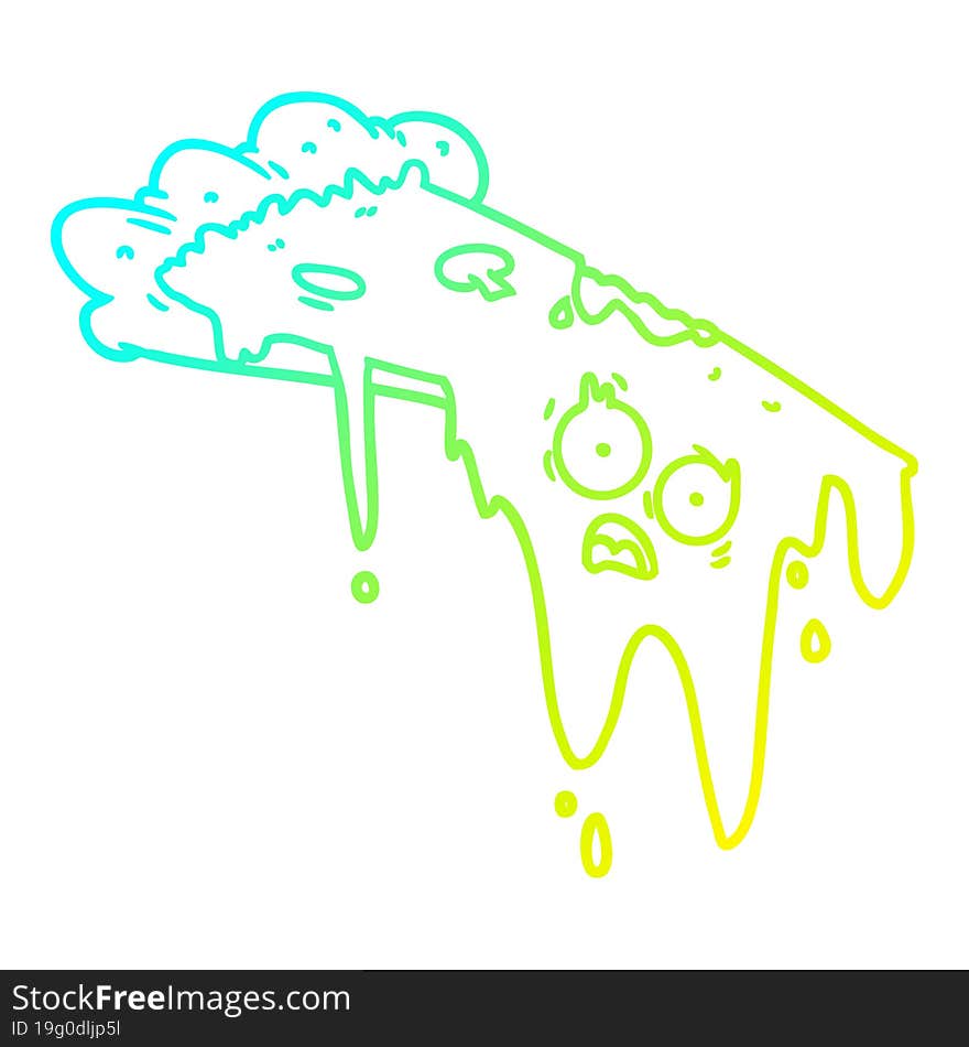 cold gradient line drawing melting pizza cartoon