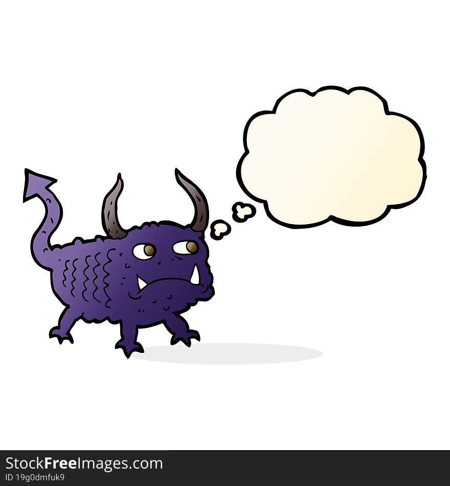 cartoon little demon with thought bubble