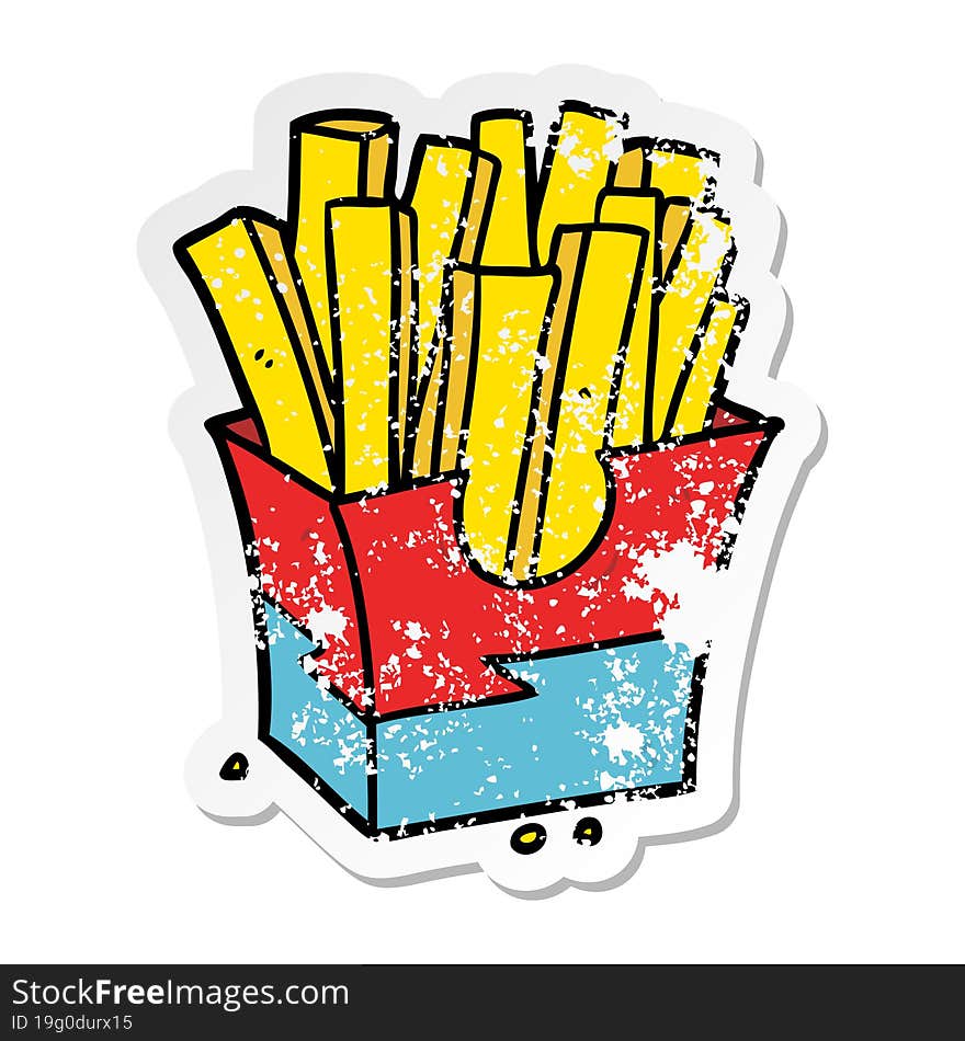 distressed sticker of a cartoon fries