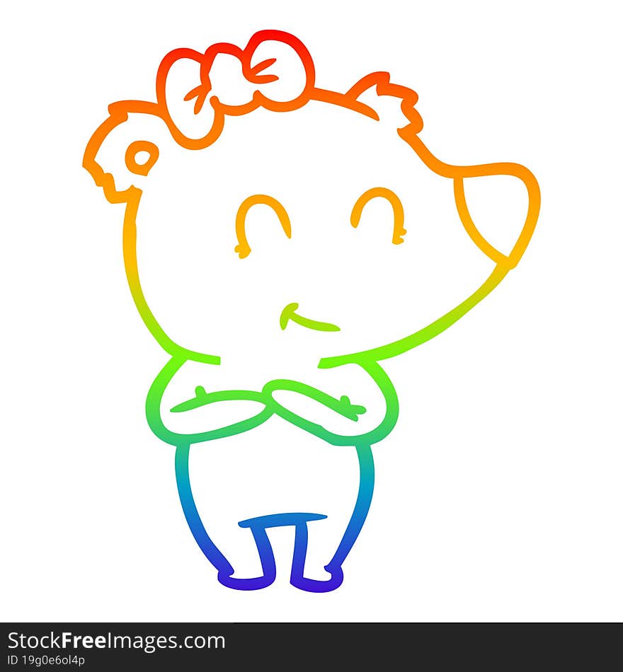 Rainbow Gradient Line Drawing Female Bear Cartoon