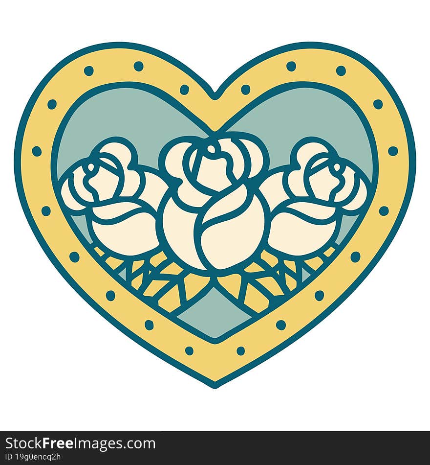 Tattoo Style Icon Of A Heart And Flowers