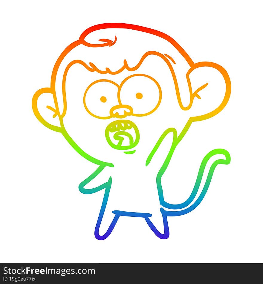 rainbow gradient line drawing cartoon shocked monkey