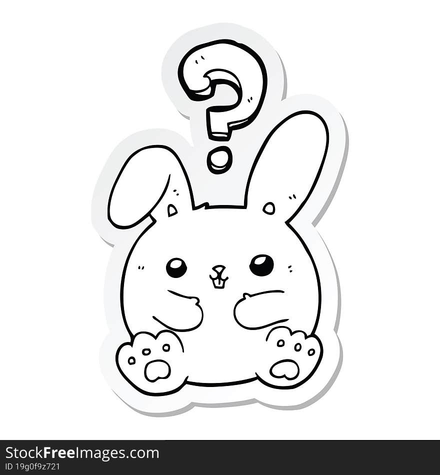 Sticker Of A Cartoon Rabbit With Question Mark