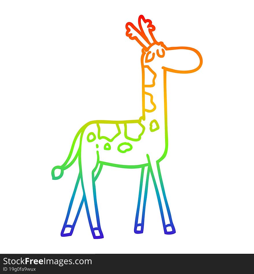 Rainbow Gradient Line Drawing Cartoon Funny Giraffe