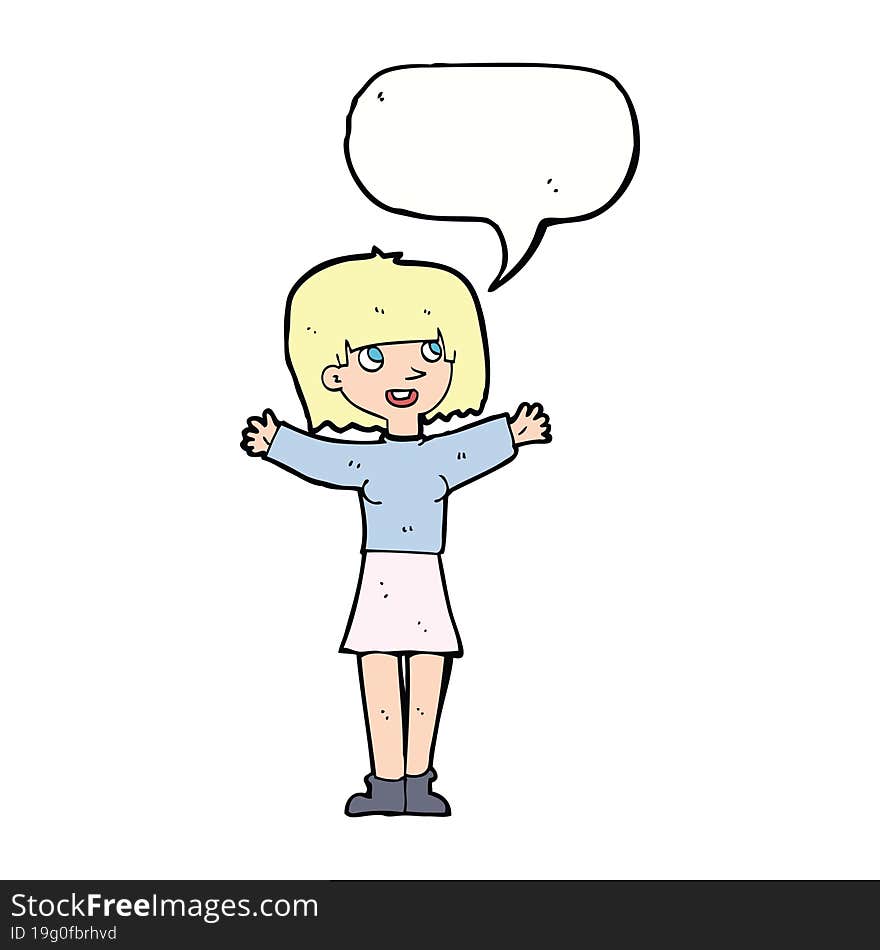 cartoon excited woman with speech bubble