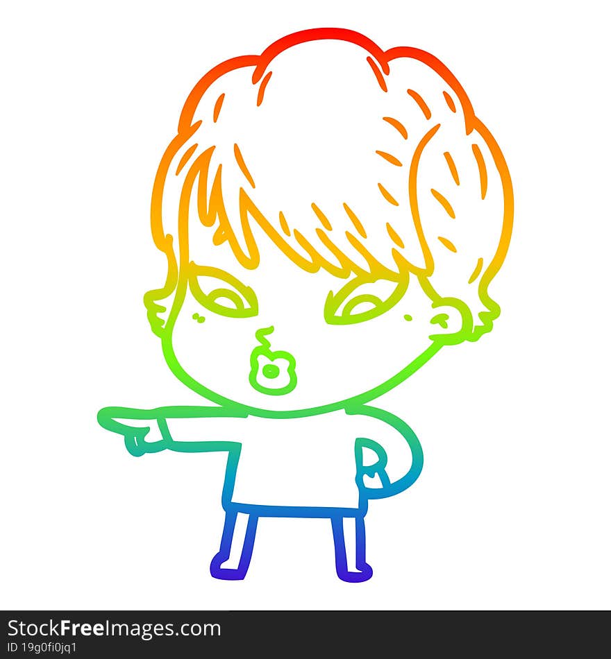 rainbow gradient line drawing of a cartoon woman