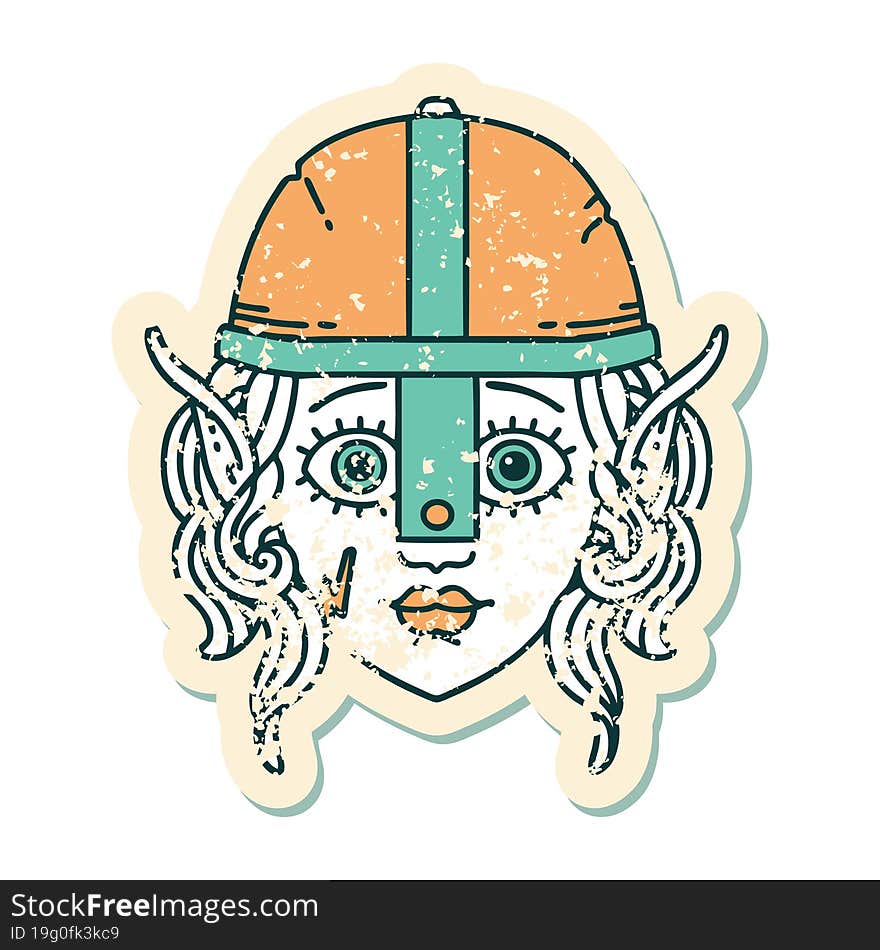 Retro Tattoo Style elf fighter character face. Retro Tattoo Style elf fighter character face