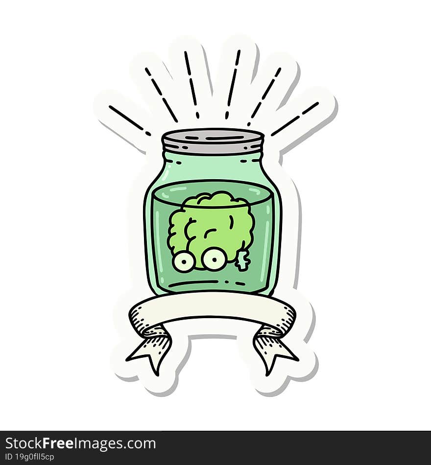 Sticker Of Tattoo Style Brain In Jar