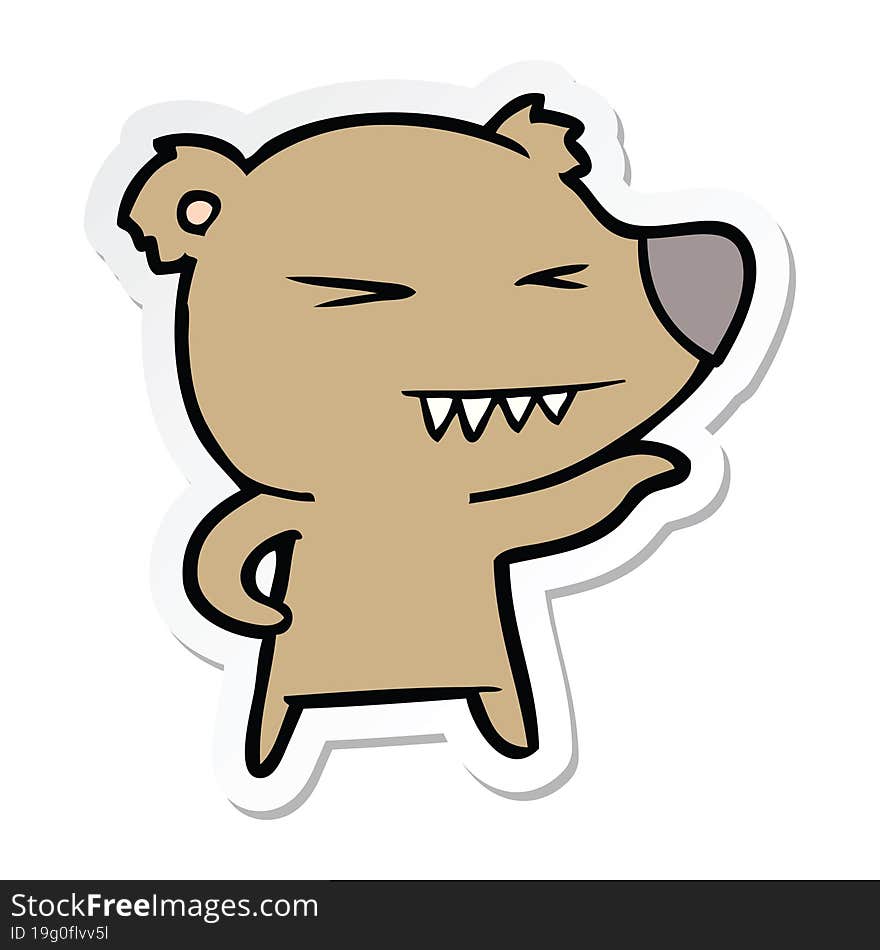 sticker of a angry bear cartoon