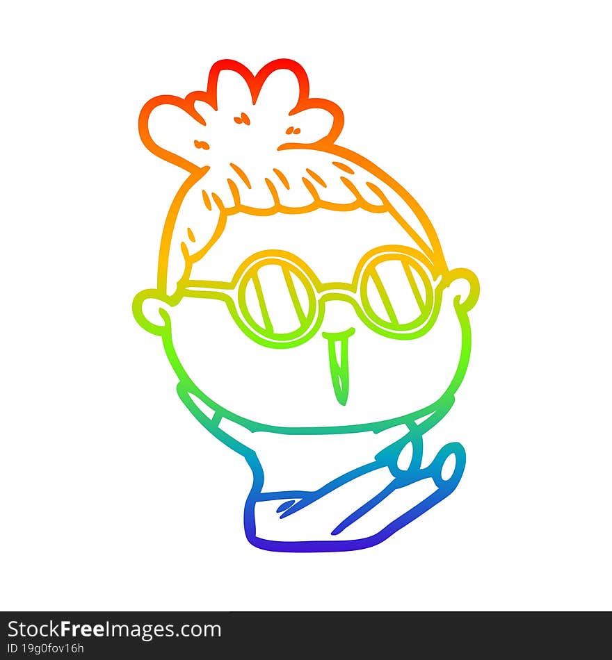 rainbow gradient line drawing of a cartoon woman wearing spectacles