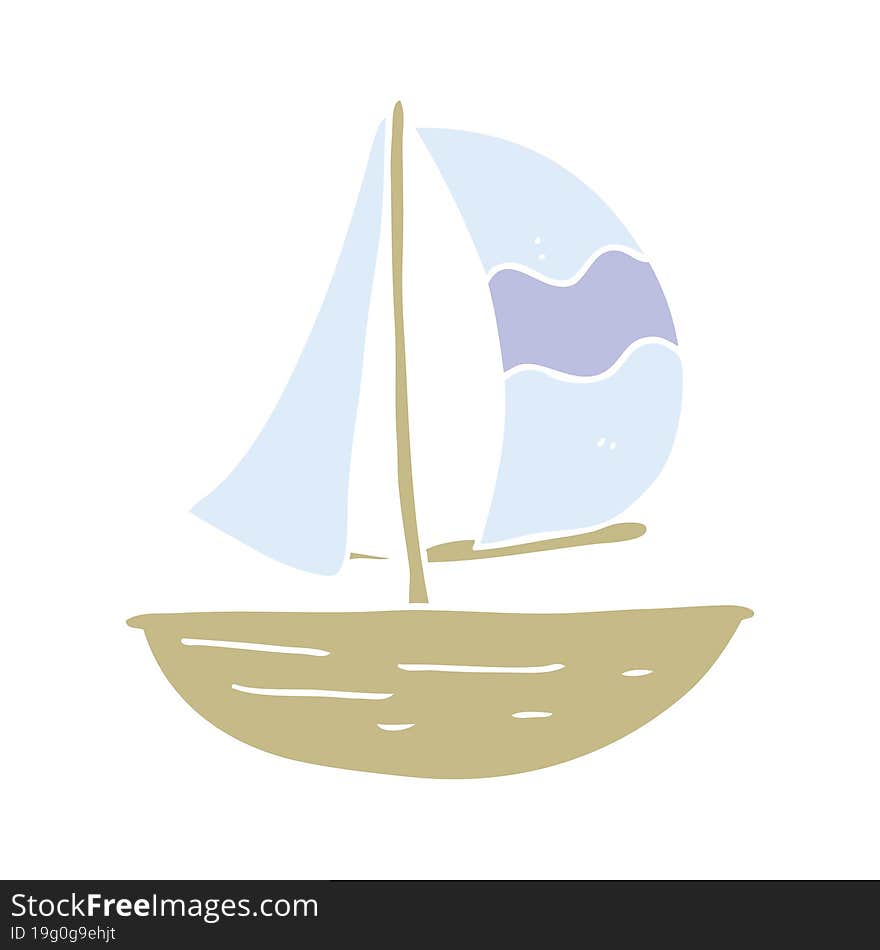 Flat Color Illustration Of A Cartoon Sail Ship