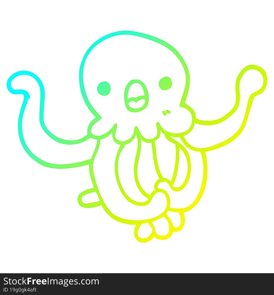 Cold Gradient Line Drawing Cartoon Jellyfish