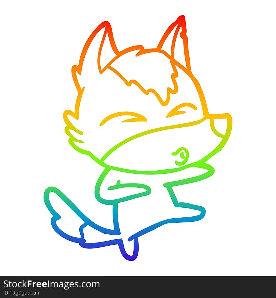 Rainbow Gradient Line Drawing Cartoon Wolf Whistling