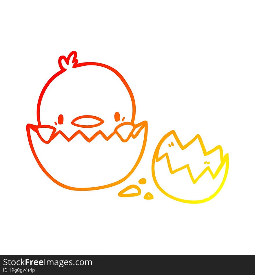 warm gradient line drawing cute cartoon chick hatching from egg