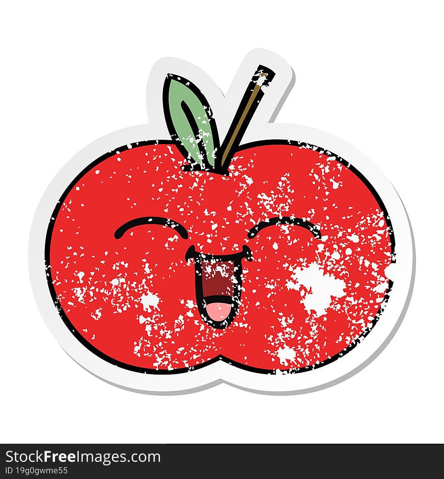 distressed sticker of a cute cartoon red apple