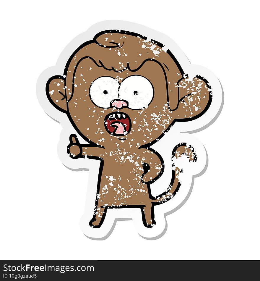 Distressed Sticker Of A Cartoon Shocked Monkey