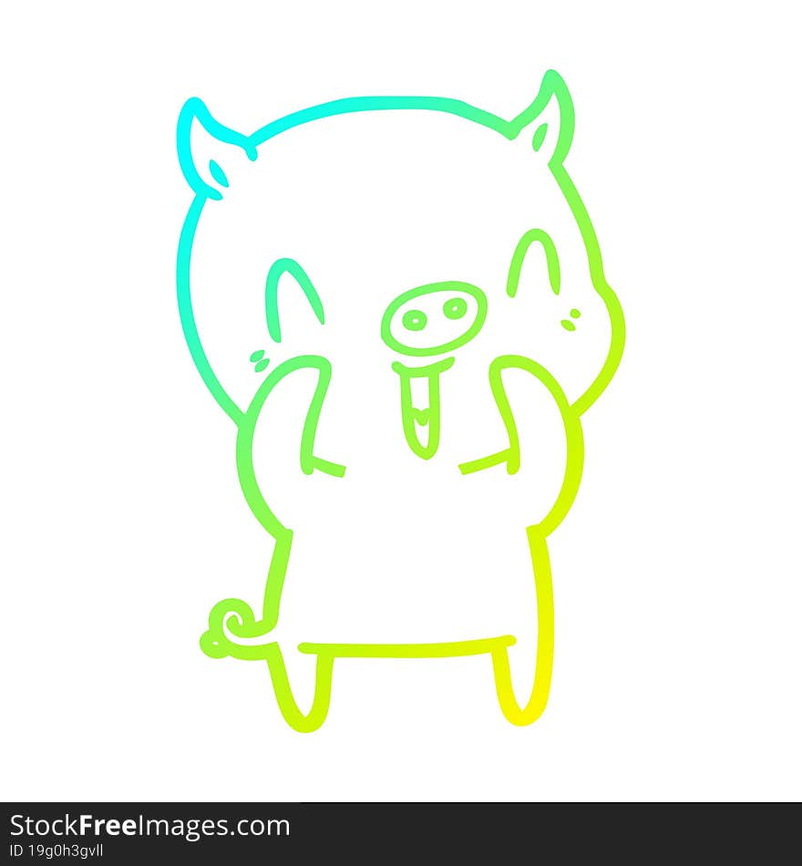 Cold Gradient Line Drawing Happy Cartoon Pig