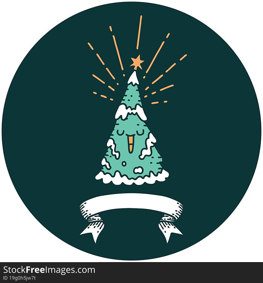 icon of tattoo style happy christmas tree