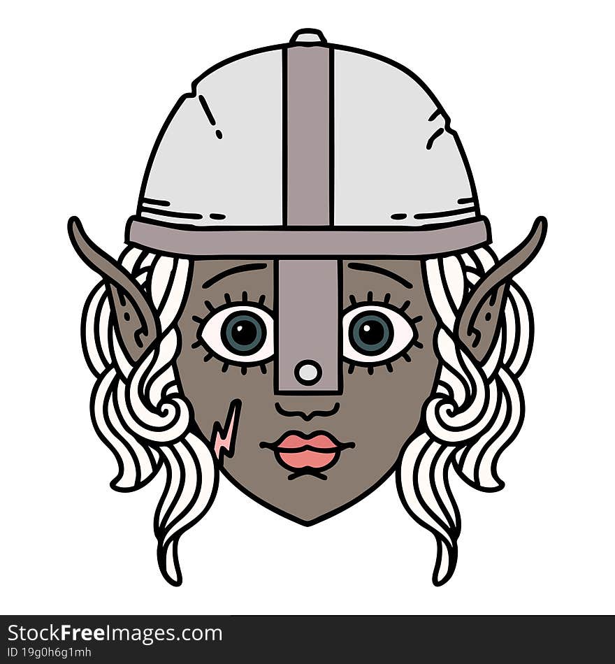 Retro Tattoo Style elf fighter character face. Retro Tattoo Style elf fighter character face