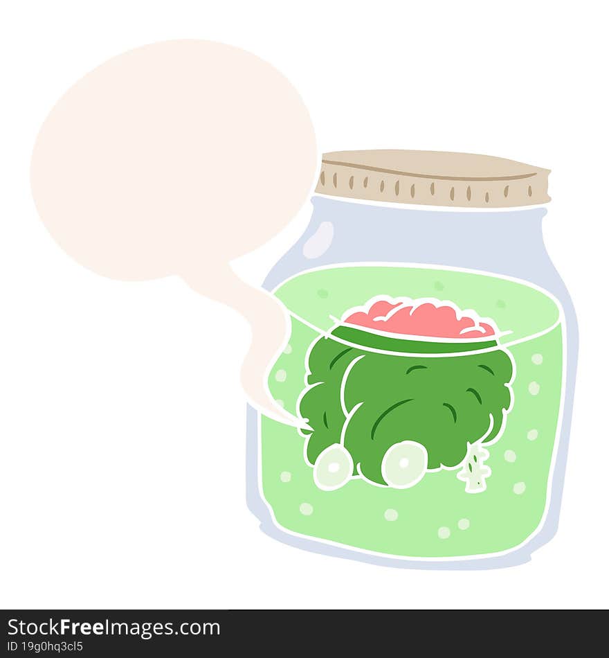 Cartoon Spooky Brain Floating In Jar And Speech Bubble In Retro Style