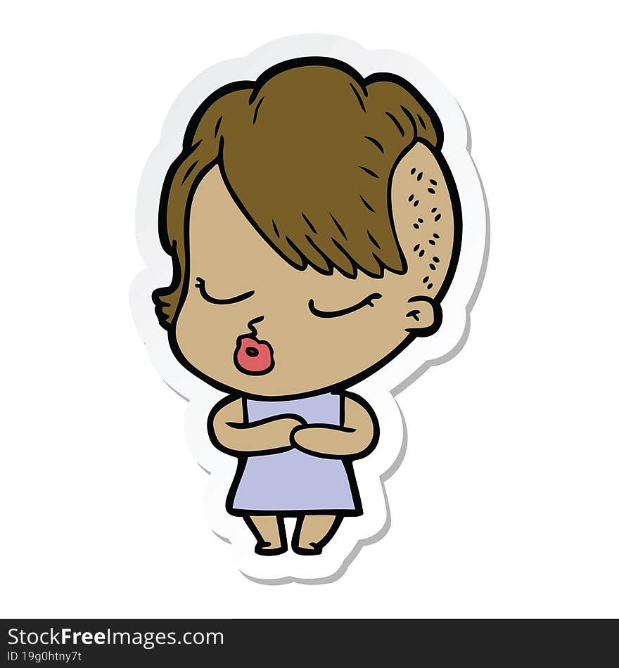 sticker of a cartoon pretty hipster girl