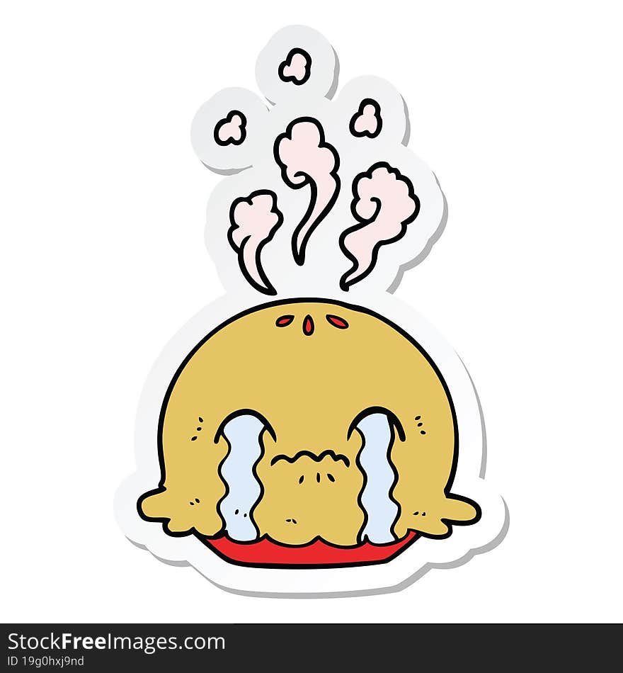 sticker of a cartoon crying pie