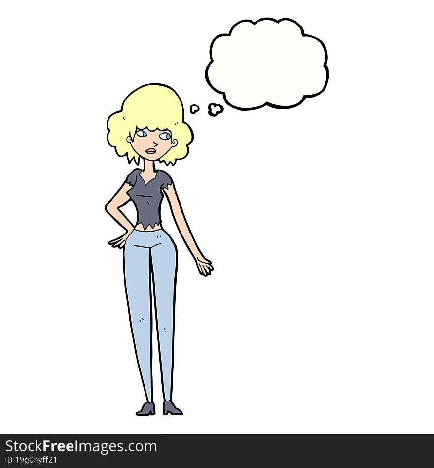 cartoon pretty woman with thought bubble