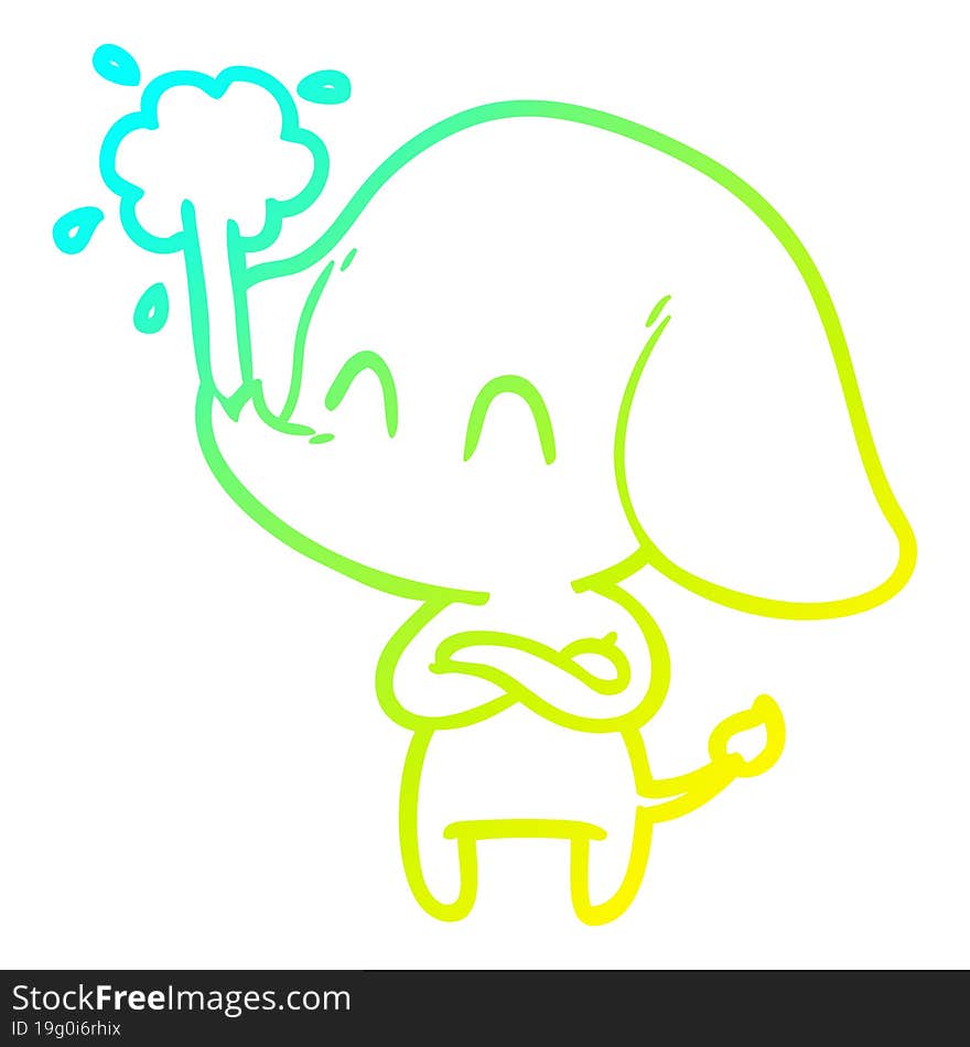 Cold Gradient Line Drawing Cute Cartoon Elephant Spouting Water