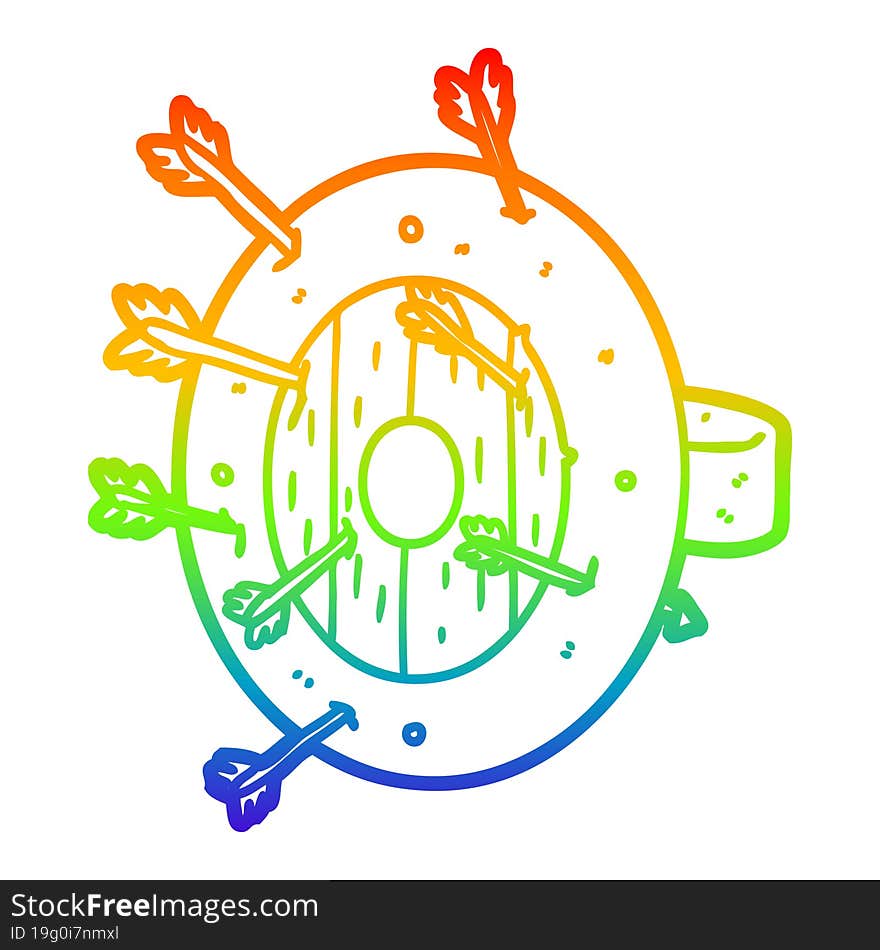 rainbow gradient line drawing shield full of arrows