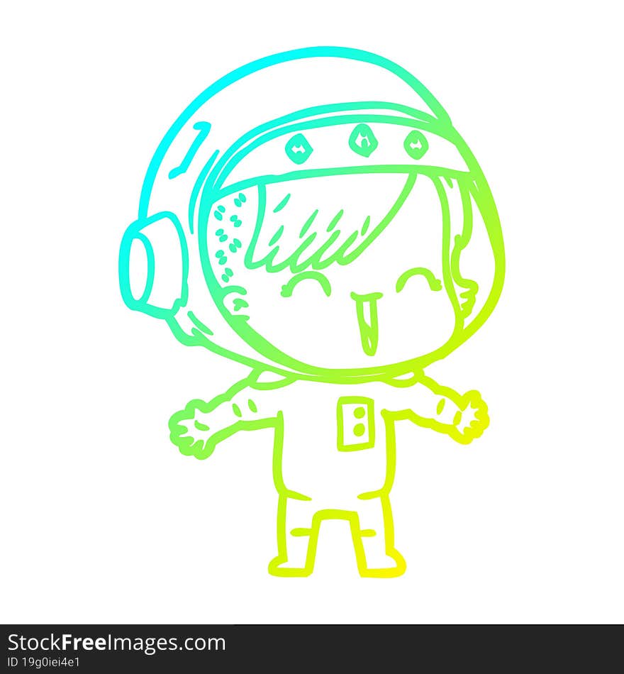 cold gradient line drawing of a cartoon laughing astronaut girl