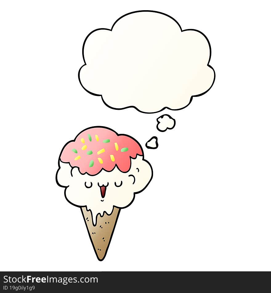 cartoon ice cream and thought bubble in smooth gradient style