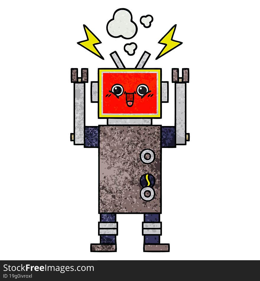 retro grunge texture cartoon happy robot