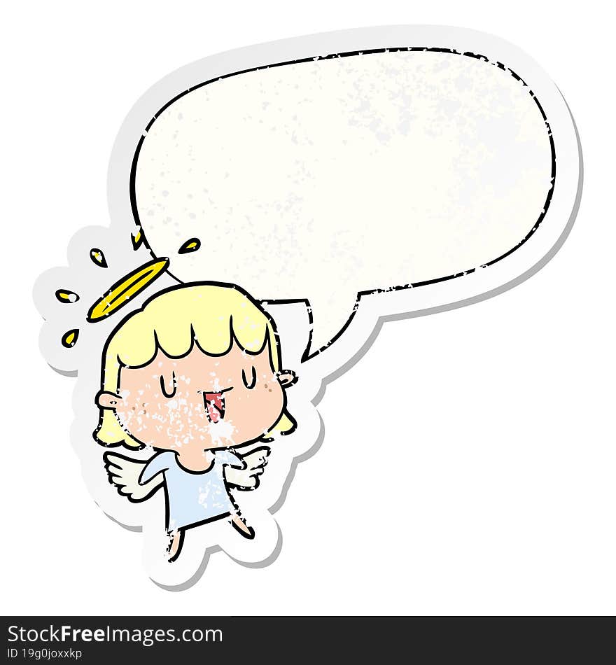 cute cartoon angel and speech bubble distressed sticker