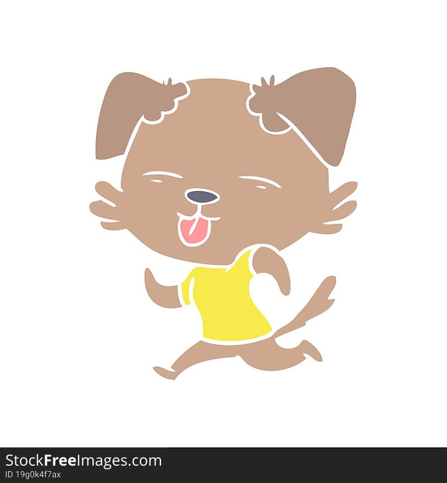 flat color style cartoon running dog sticking out tongue