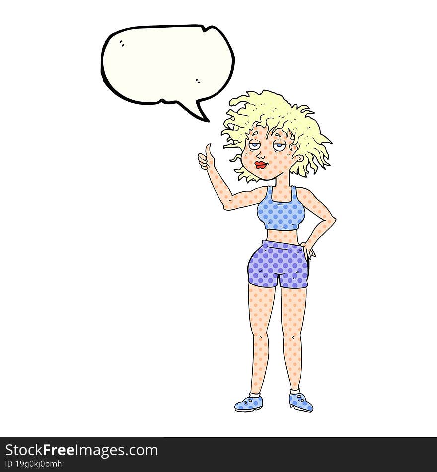 freehand drawn comic book speech bubble cartoon tired gym woman