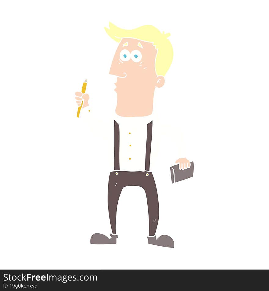 Flat Color Illustration Of A Cartoon Man With Notebook