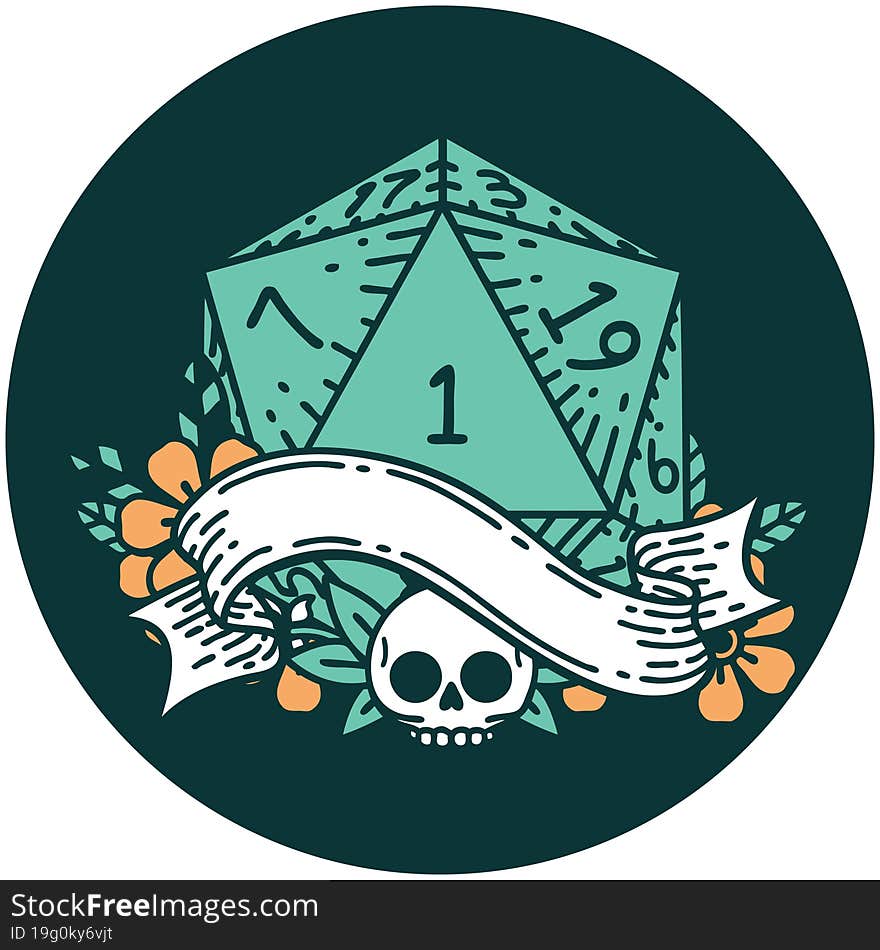 natural one d20 dice roll icon