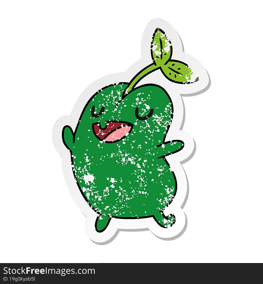 distressed sticker cartoon illustration kawaii cute sprouting bean. distressed sticker cartoon illustration kawaii cute sprouting bean