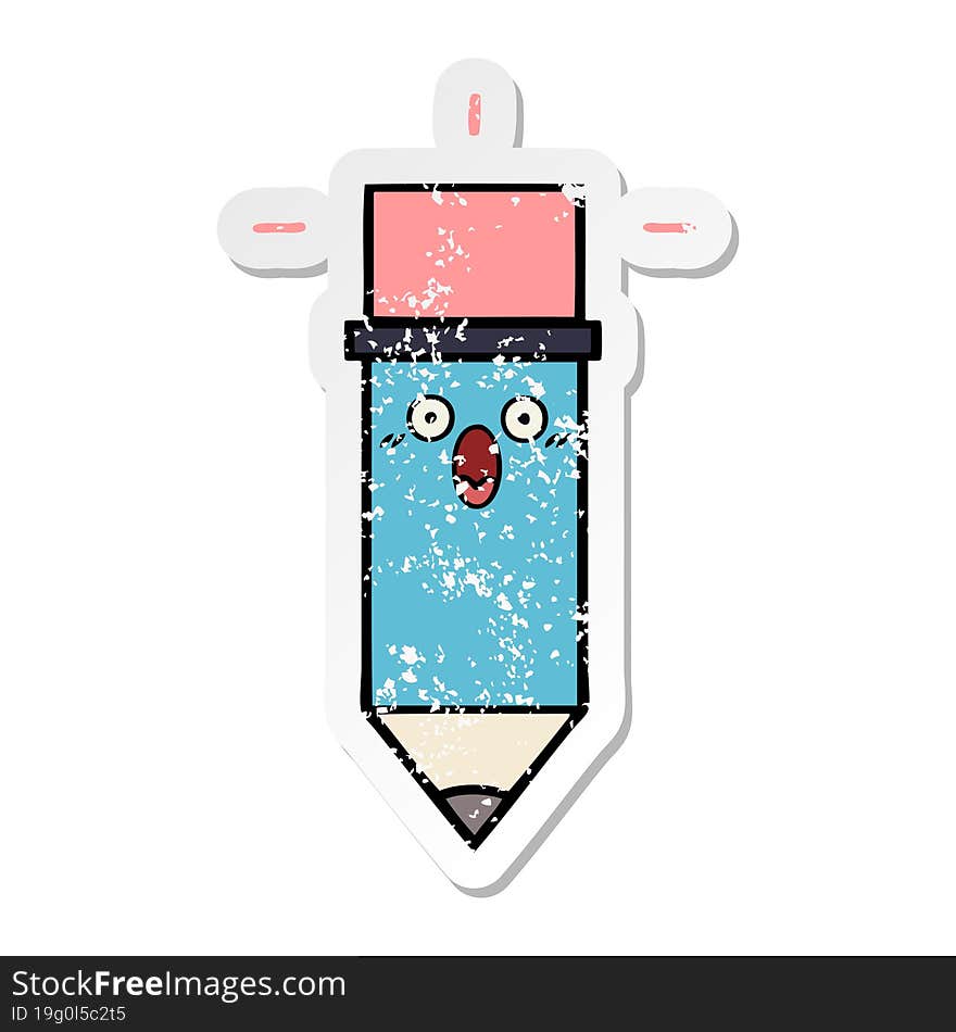 Distressed Sticker Of A Cute Cartoon Pencil